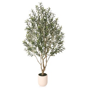 DR.Planzen 8ft Artificial Olive Tree, Faux Tree in Custom Oval White Planter, 3 Branches Fake Plant perfect for Indoor outdoor Home Décor - 1 of 4
