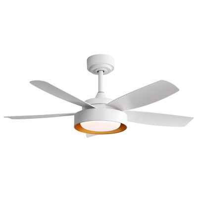 DOMETOUR 42 Inch Ceiling Fans with LED Light 22W and Remote Control 6 Wind Speed Reversible White for Bedroom