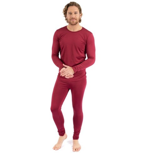 Leveret Mens Two Piece Thermal Pajamas Solid Maroon L : Target