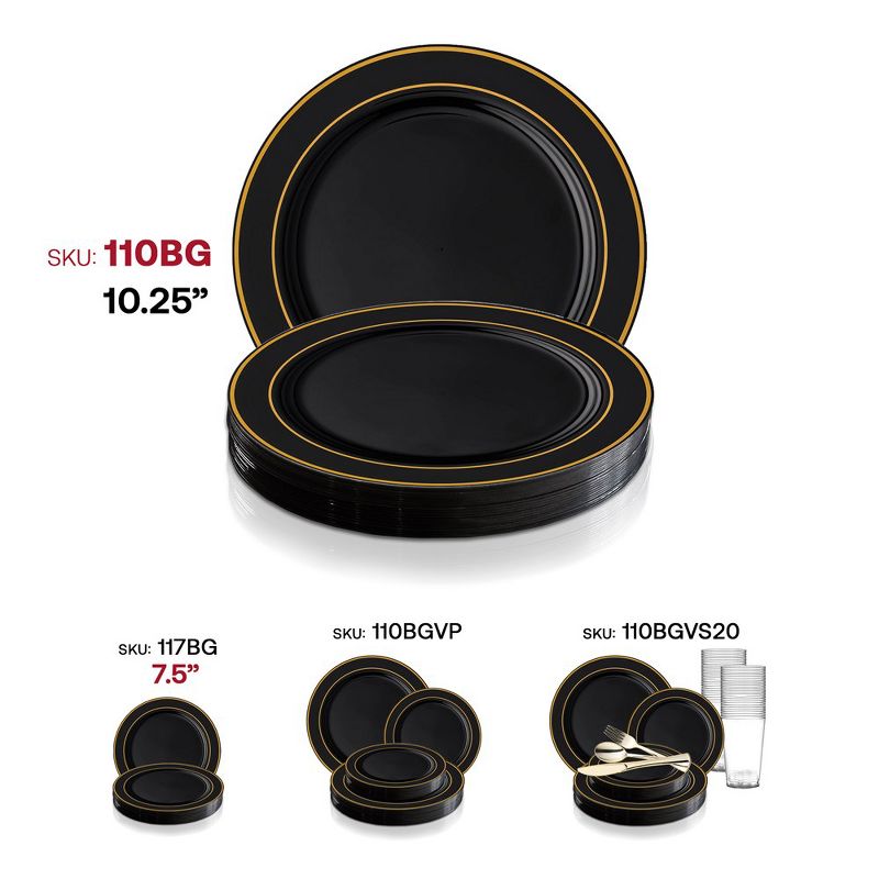 Smarty Had A Party 10.25" Black with Gold Edge Rim Plastic Dinner Plates (120 Plates), 5 of 7