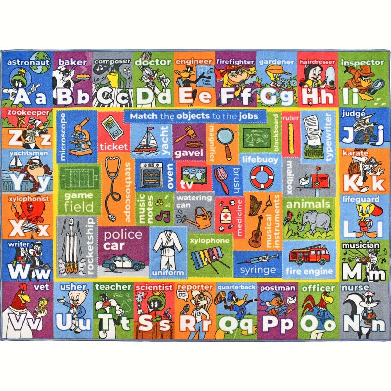 KC CUBS | Looney Tunes Boy & Girl Kids ABC Alphabet, Jobs & Objects Educational Learning & Play Nursery Bedroom Classroom Rug Carpet, 1 of 11