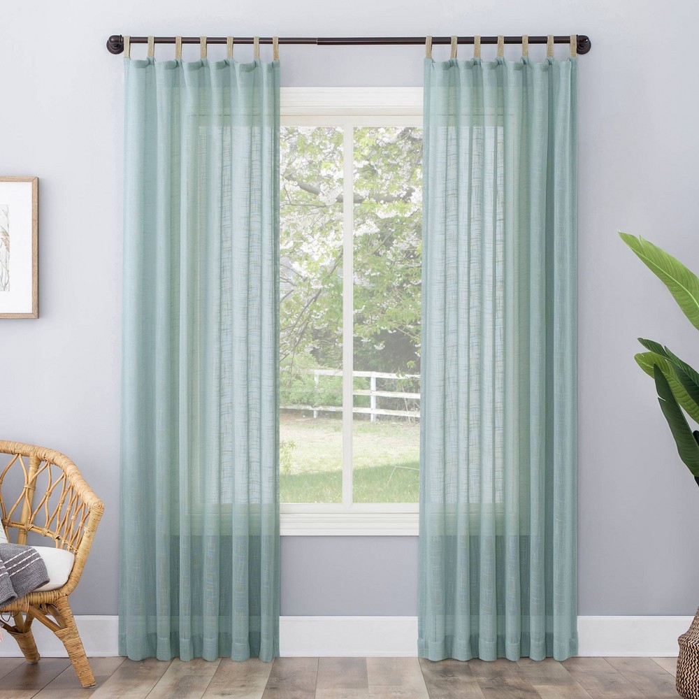 Photos - Curtains & Drapes 63"x50" Ceri Linen Textured Jute Tabs Semi-Sheer Curtain Panel Soft Teal 