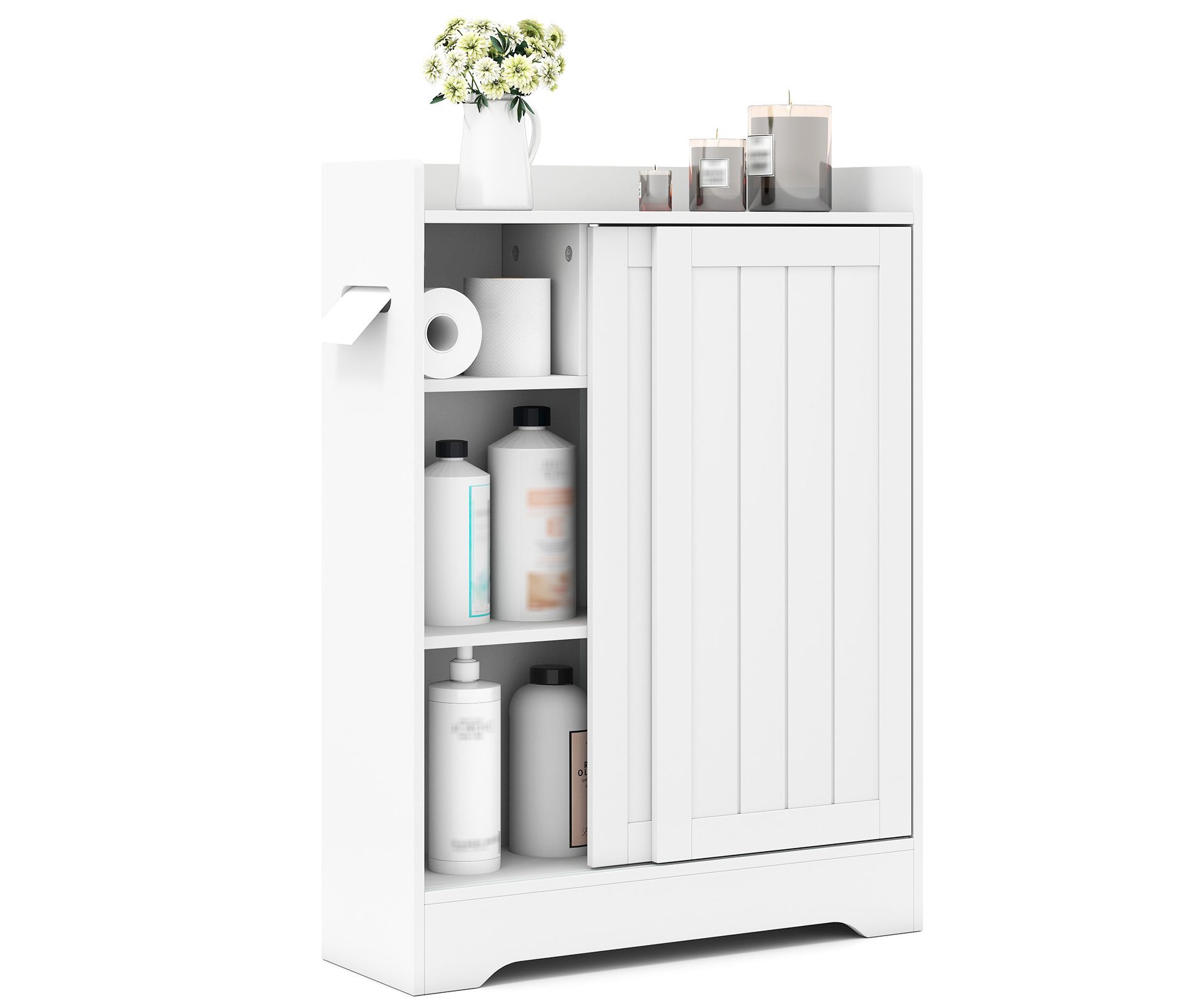 Tangkula Bathroom Floor Cabinet w/2 Sliding Doors & Adjustable Shelves for Small Spaces