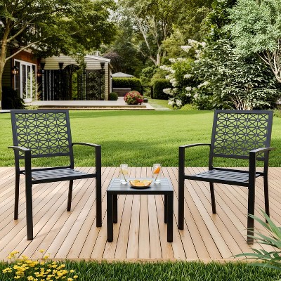 3 Piece Outdoor Patio Table and Chairs Set, Coffee Table Balcony Furniture Sets for Apartments, Outside Dining Sets for Backyard/ Porch/ Deck
