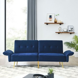 VASIP 78" Italian Velvet Futon Sofa Bed, Convertible Sleeper Loveseat Couch with Folded Armrests and Storage Bags for Living Room and Small Space - 1 of 4