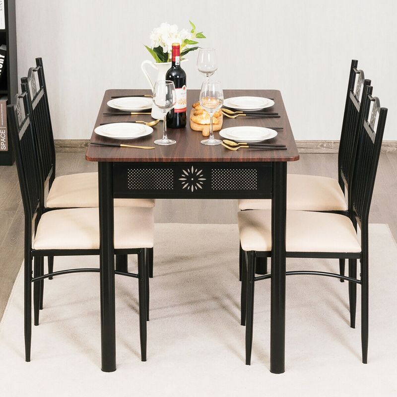 Costway 5 Piece Dining Set Wood Metal Table and 4 Chairs Kitchen Breakfast Furniture, 2 of 11