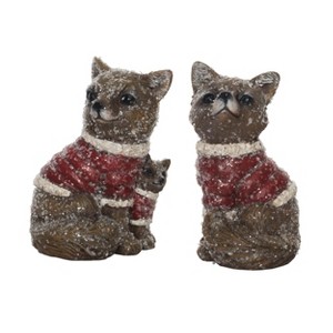 Transpac Resin Bundled Up Woodland Fox Figurine Set of 2 Christmas Home Decorations - 1 of 1