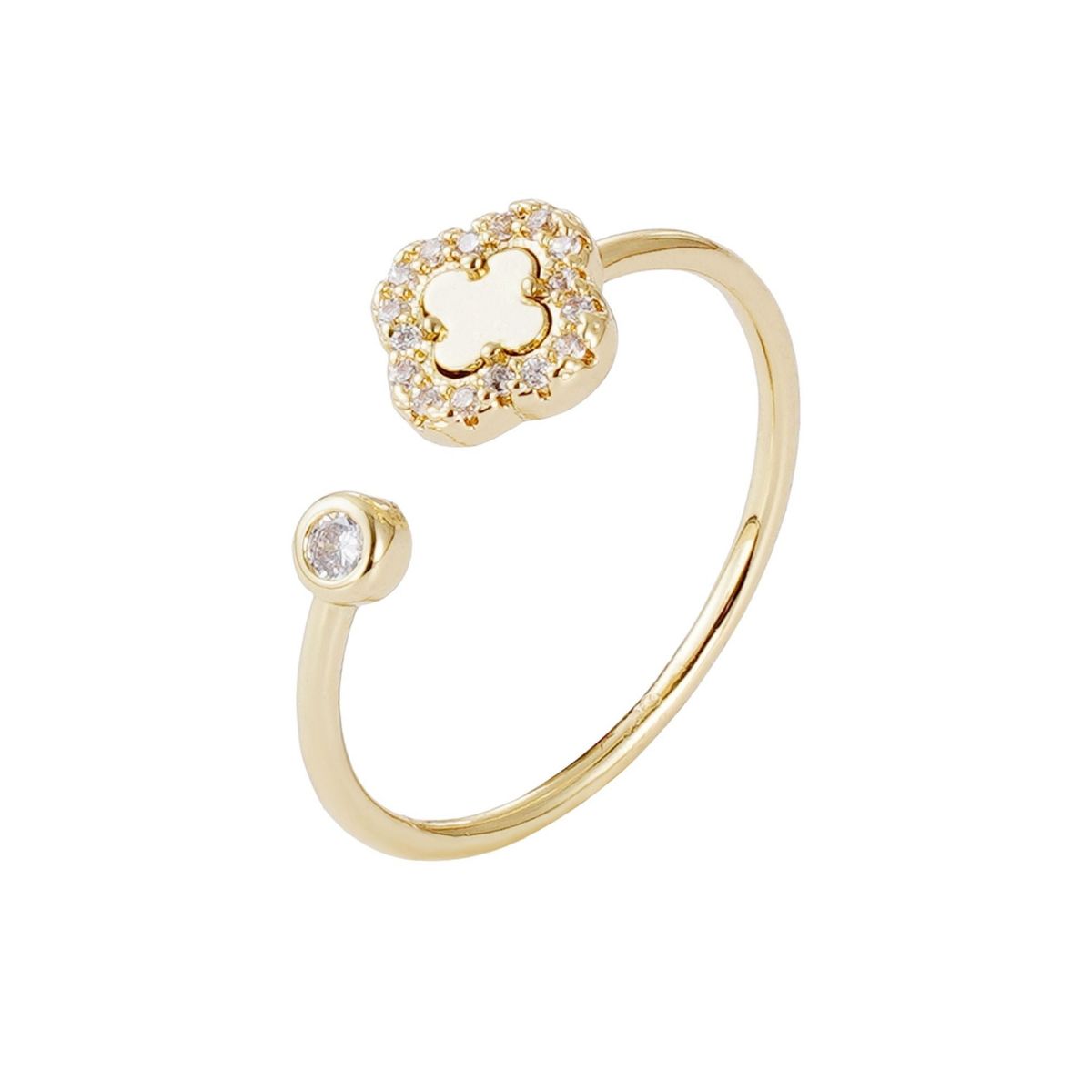 Adornia 14k Gold Plated CZ Open Band Clover Ring