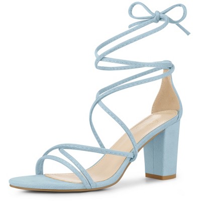 Perphy Women's Faux Suede Open Toe Lace Up Strappy Chunky Heel Sandals