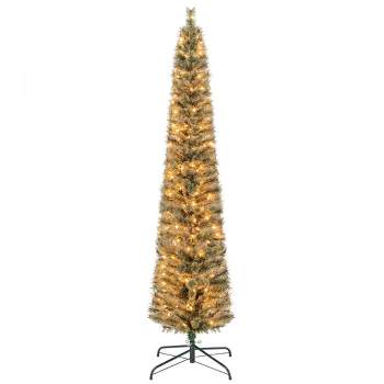 Costway 6 FT/7FT Pre-Lit Pencil Christmas Tree Xmas Decoration with Pine Needles & 105/150 Lights