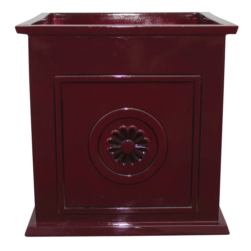 Southern Patio Colony 16 Inch Square Resin Ceramic Indoor Outdoor Garden Box Planter Pot for Flowers, Herbs, Vegetables, and Plants, Oxblood Red, 1 of 8