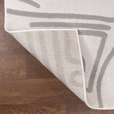 White and Light Gray Abstract High-Low 8' x 10' Area Rug