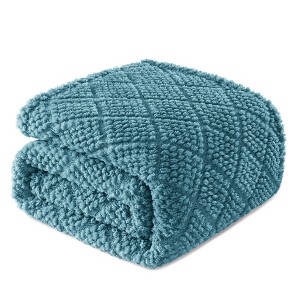Aoibox Soft Fluffy Jacquard Waffle Throw Blanket for Couch & Bed, Lightweight & Warm Fleece Blanket for All Seasons, Slate Blue - 1 of 4