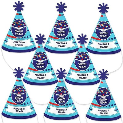 Big Dot of Happiness Making Waves - Swim Team - Mini Cone Swimming Party or Birthday Party Hats - Small Little Party Hats - Set of 8