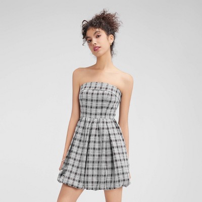 Women's Strapless Bubble Dress - Wild Fable™ Black/White Plaid XXL