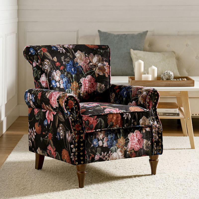 Araceli Traditional Wooden Upholstered Floral Armchair with Wingback and Nailhead Trim | ARTFUL LIVING DESIGN, 2 of 11