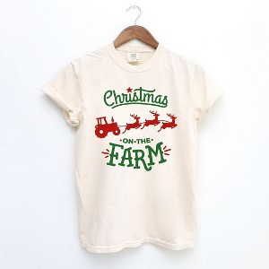 Simply Sage Market Women's Christmas On The Farm Tractor Short Sleeve Garment Dyed Tee - 1 of 4