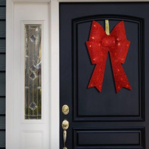 National Tree Company 20" PreLit Red Fabric Christmas Bow - 1 of 3