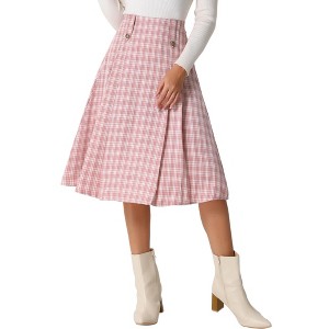 INSPIRE CHIC Women's Vintage Plaid High Waist Pleated A-Line Midi Skirt - 1 of 4