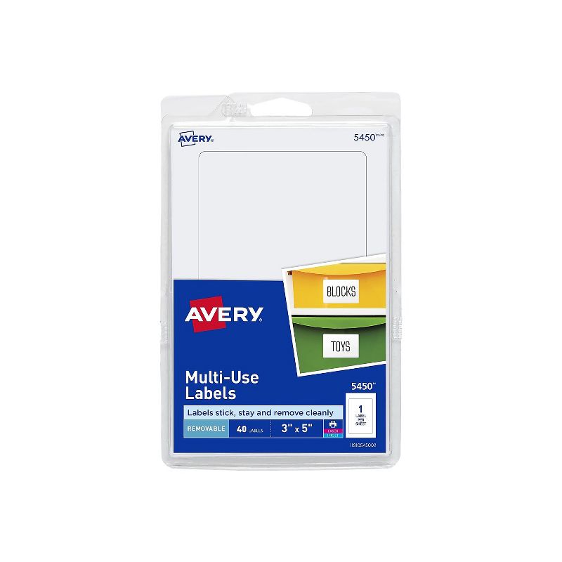 Avery Laser/Inkjet Multipurpose Labels 3" x 5" White 1 Label/Sheet 05450, 1 of 2