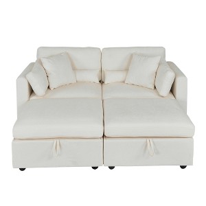 Modern Minimalist Cream Two-Seater Sofa - 1 of 4