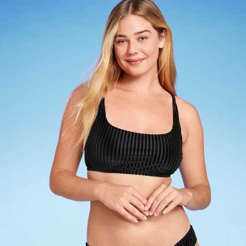 Women's Velour Ribbed Bralette Bikini Top - Shade & Shore™ Black Xl : Target