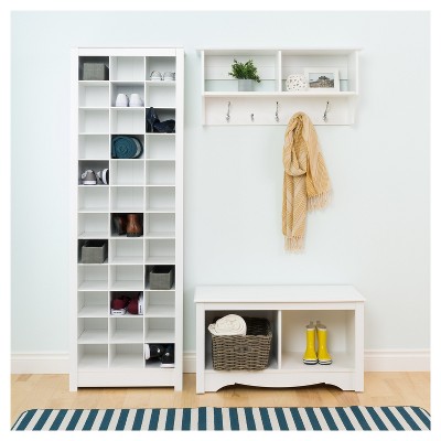 Tall Off-White Composite Wood Shoe Storage Cabinet with 36 Cubbies