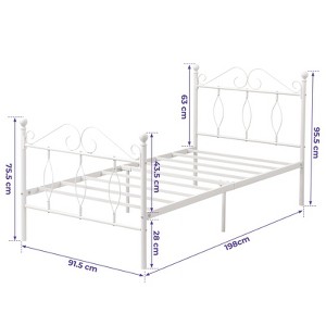 FurnitureR Twin Size Metal Bed Frame with Headboard and Footboard, Steel Slats Support, Noise-Free, Underbed Storage, White - 1 of 4