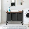 FurnitureR Rolling Laundry Hamper with 3 Removable Bags and Wooden Top Shelf - 32.68'' Wide Vintage Rustic Style Laundry Sorter Basket, Black/Brown - 2 of 4