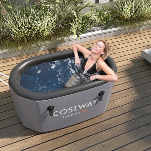 Costway XL 129 Gal Oval Ice Bath Tub for Athletes with Cover Hand Pump Backpack for Adults Gray/Black - 1 of 4