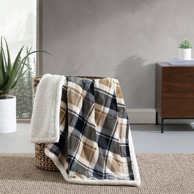 Rugged Plaid Brown 50"x60" Reversible Fleece/Sherpa Throw