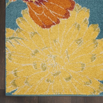 Allur Botanical Turquoise Multicolor Synthetic Area Rug
