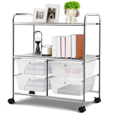 Tangkula 4-Drawer Rolling Storage Cart Metal Rack Organizer Shelf with Wheels