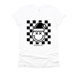 S.W.Smiley Checkered Christmas Wink - Women's Short Sleeve Graphic T-Shirt - 1 of 4