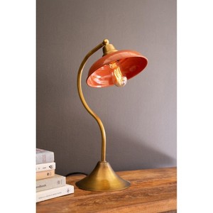 Orange Enamel Table Lamp – 19" Tall Antique Brass Lighting for Entryways by Kalalou - 1 of 4