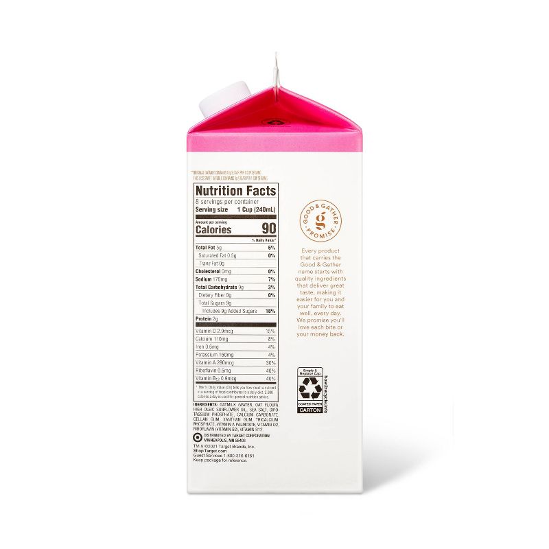 Less Sweet Oat Milk - 64 fl oz - Good &#38; Gather&#8482;, 4 of 8