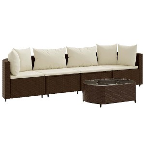 vidaXL Patio Sofa Set with Cushions Lounge Setting Outdoor Furniture Poly Rattan - Brown and cream - 1 of 4