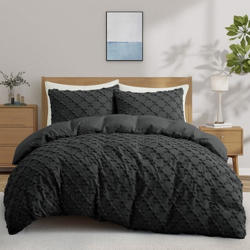 Peace Nest Clipped Tufeted Duvet Cover & Pillowcase Set, Black/cross ...