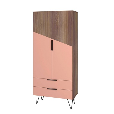 Manhattan Comfort Beekman 43.7 Low Cabinet with 4 Shelves in Brown and  Pink