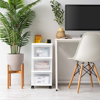 White 3-Drawer Plastic Rolling Storage Cart with Organizer Top