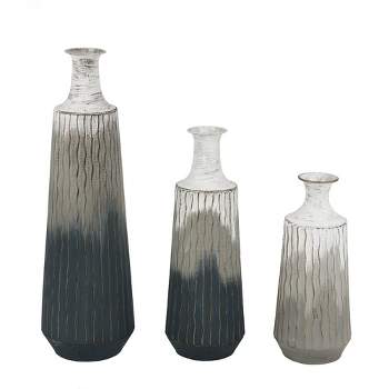 LuxenHome Set of 3 Multi-Color Ombre Metal Bottle Flower Vases Multicolored