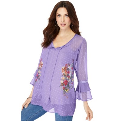 Roaman's Women's Plus Size Swiss Dot Georgette Top