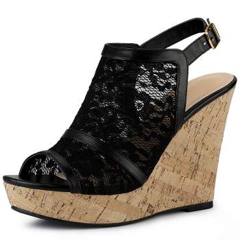 Allegra K Women's Wood Platform Heels Bow Lace Wedge Sandals Purple 5.5 ...