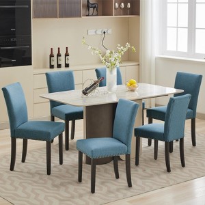 Dining Chairs Set of 6, Upholstered Parsons Diner Room Chair Sets, Linen Fabric Accent Chairs with Nailhead Trim and Padded Cushion - 1 of 4