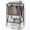 HDZNVF Record Player Stand Vinyl Record Storage Table Holds Up To 120 Vinyl Records Gray/Black - 4 of 4