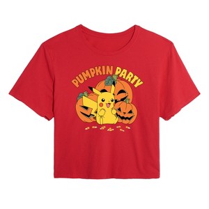 Women's - Pokémon - Pumpkin Party- Junior's Cropped Graphic T-Shirt Cropped Graphic T-Shirt - 1 of 4