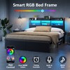 Furnulem Queen Size Bed Frame with Wooden Headboard and Shelves Metal Platform Bed Frame with Storage Drawers LED Lights and Charging Station Black - 2 of 4