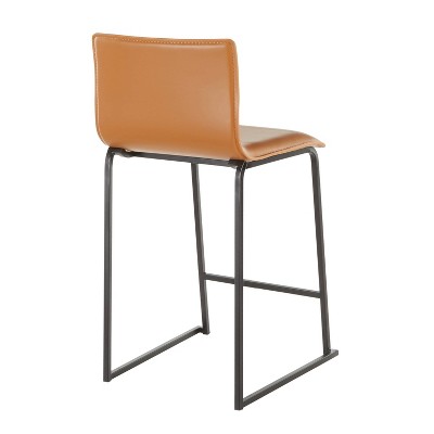 Mara 26" Black Metal and Camel Faux Leather Counter Stools, Set of 2