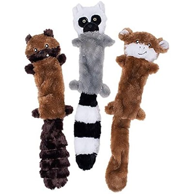 ZippyPaws Skinny Peltz - No Stuffing Dog Toy Pack, Unstuffed Chew Toys, Soft Plush Variety Pack, Chipmunk, Lemur, and Monkey - 18"