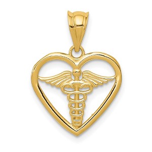 Black Bow Jewelry 14k Yellow Gold Caduceus Heart Medical Pendant, 15mm - 1 of 4